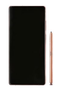 Front of Samsung Galaxy Note 20 smartphone bronze.